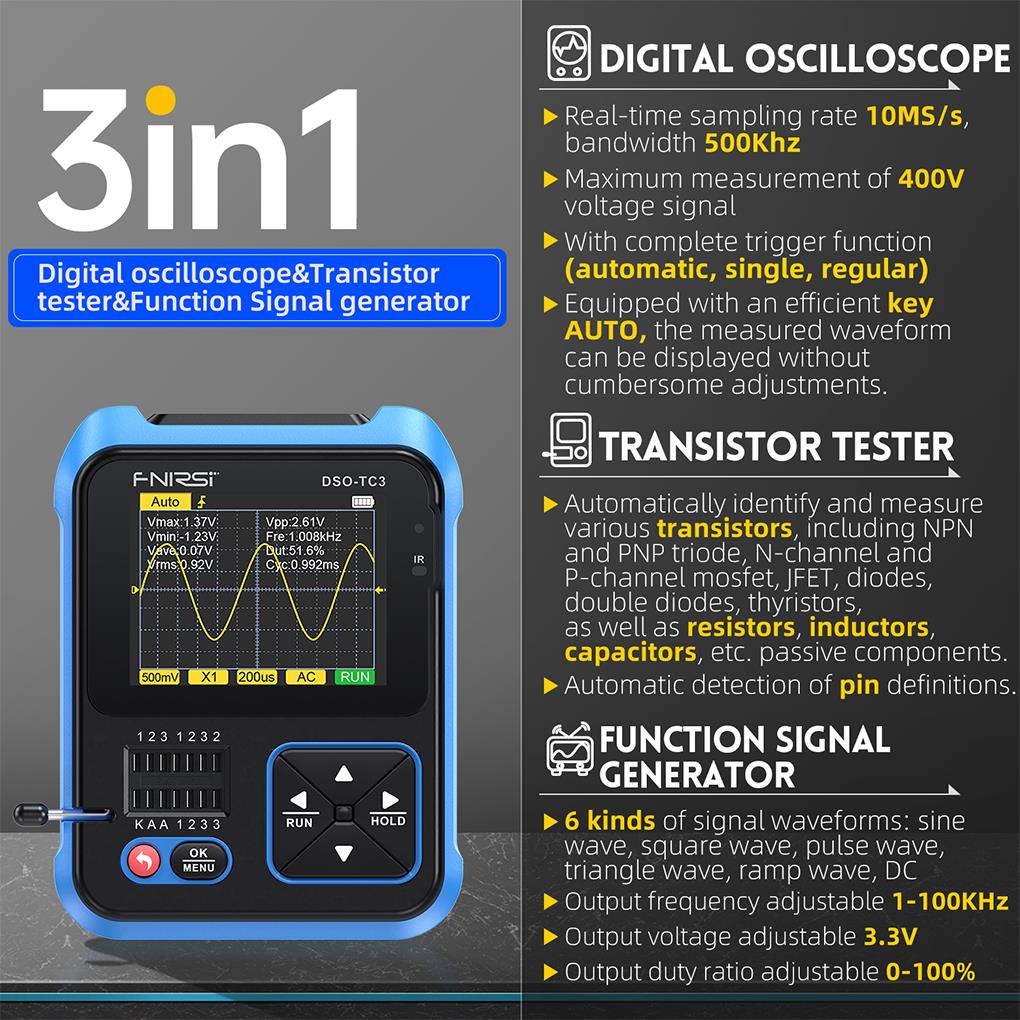 FNIRSI DSO-TC3 3in1 Mini Handh - Oscilloscope Dso Mini review and price